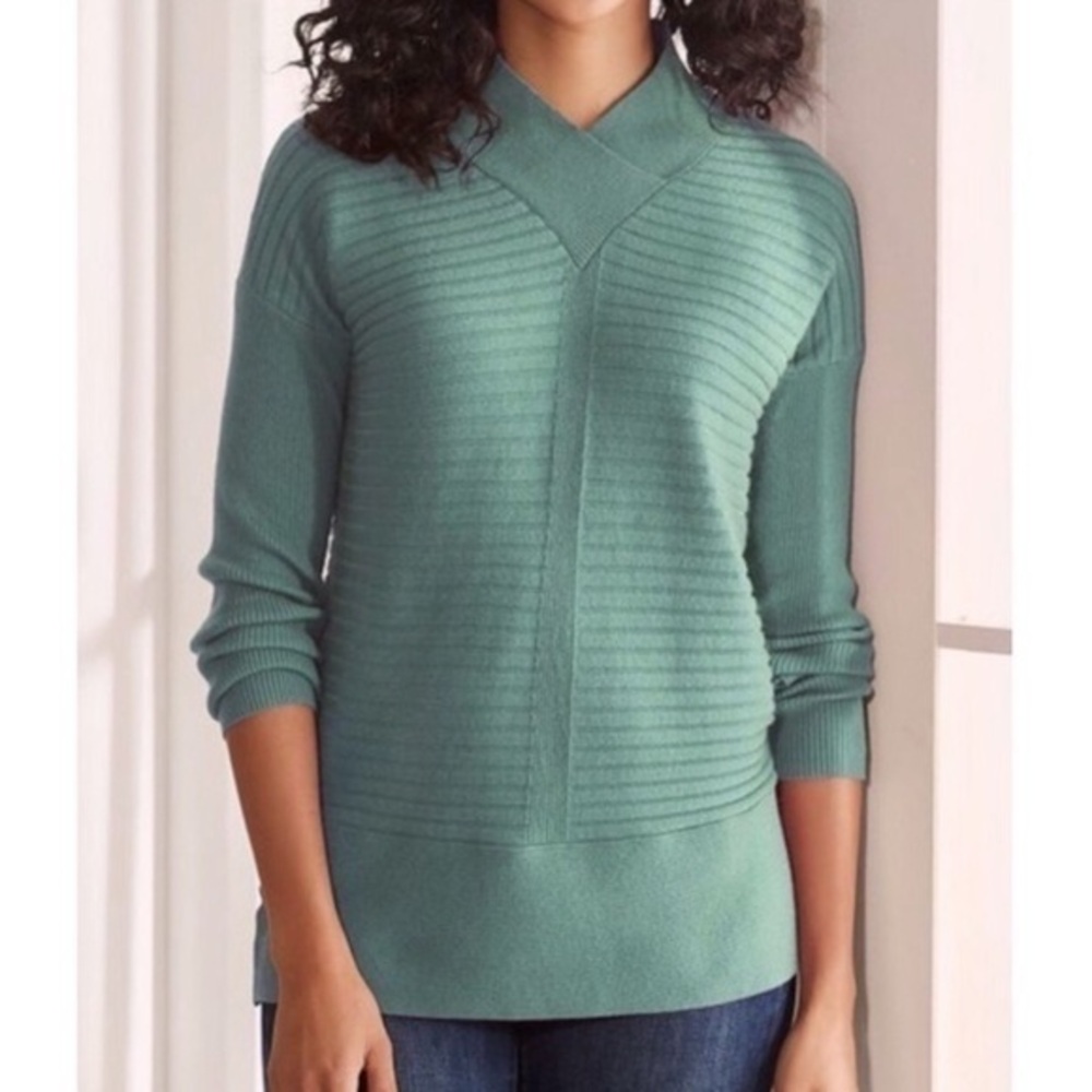 Soft Surroundings Boheme soft stretch ribbed sweater in dusty teal S